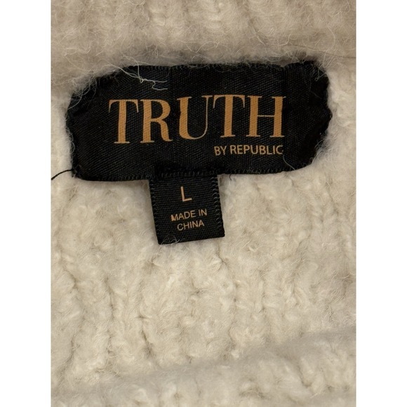 Truth by Republic Sweater Women's Size Large Ivory Chunky Heavy Cable Knit - Picture 3 of 6